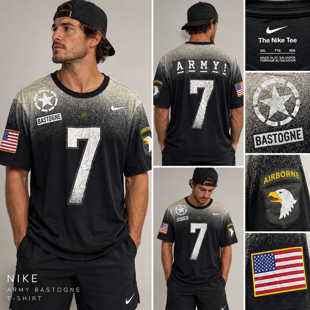 Nike Army West Point Bastogne 101st Airborne T-Shirt Mens 2XL Black Grey 7